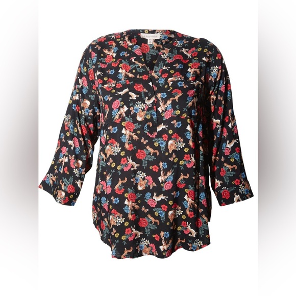 Philosophy Floral Short Sleeve Blouse floral and animal print 3/4 sleeves 2X - Picture 2 of 16